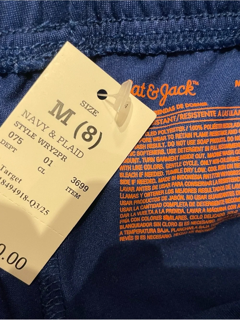 Cat & Jack Boys 2pk Navy Solid/Plaid Pajama Shorts Medium (8) NWT
